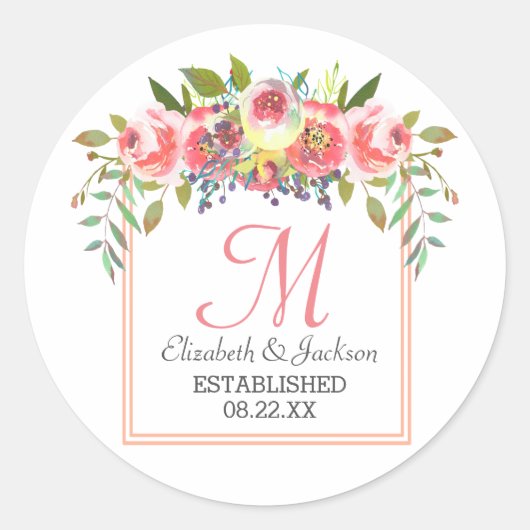 Waterverf Floral Wreath Ronde Sticker (Voorkant)