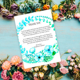 Waterverf Floral Wreath Turquoise Wedding Bedankkaart