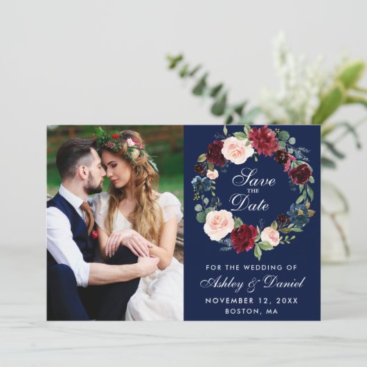 Waterverf Floral Wreath Wedding B Save The Date (Staand voorkant)
