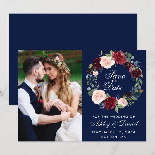 Waterverf Floral Wreath Wedding B Save The Date (Voorkant / Achterkant)