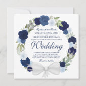 Waterverf Floral Wreath Wedding Dusty Blue & Navy Kaart (Voorkant)