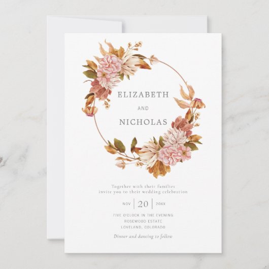 Waterverf Floral Wreath Wedding Invitatio Kaart (Voorkant)