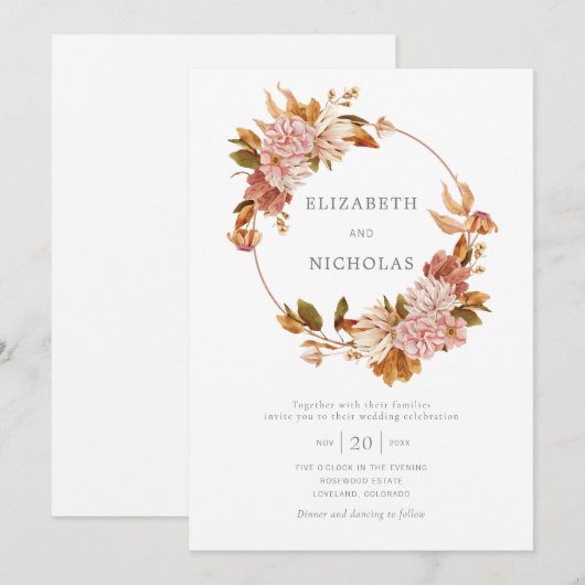 Waterverf Floral  Wreath Wedding Invitatio Kaart (Voorkant / Achterkant)