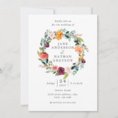 Waterverf Floral Wreath Wedding Invitation Kaart (Voorkant)