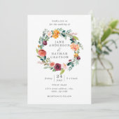 Waterverf Floral Wreath Wedding Invitation Kaart (Staand voorkant)