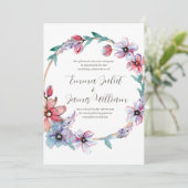 Waterverf Floral Wreath Wedding Invitation Kaart (Staand voorkant)