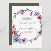 Waterverf Floral Wreath Wedding Invitation Kaart (Voorkant / Achterkant)