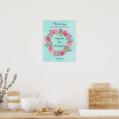 Waterverf Floral Wreath Wedding Welkom Poster (Keuken)
