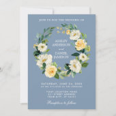 Waterverf Floral Wreath Yellow Dusty Blue Wedding Kaart (Voorkant)