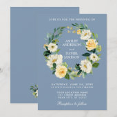 Waterverf Floral Wreath Yellow Dusty Blue Wedding Kaart (Voorkant / Achterkant)