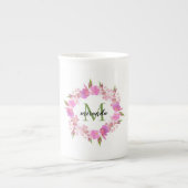 Waterverf Floral Wreatname Monogram Porselein Kop (Voorkant)
