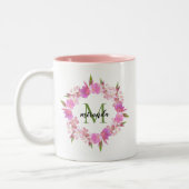 Waterverf Floral Wreatname Monogram Tweekleurige Koffiemok (Links)