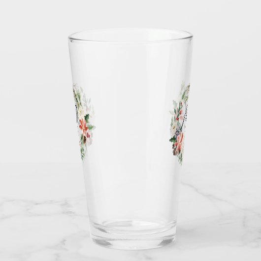 Waterverf Floral Wreator Monogram Kerstmis Glas (Links)