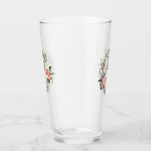 Waterverf Floral Wreator Monogram Kerstmis Glas (Rechts)