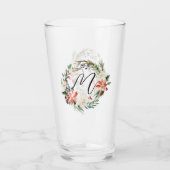 Waterverf Floral Wreator Monogram Kerstmis Glas (Voorkant)
