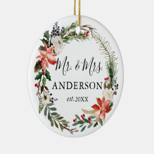 Waterverf Floral Wreator Pas getrouwd PHOTO BACK Keramisch Ornament