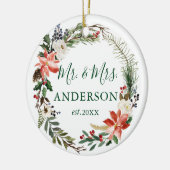 Waterverf Floral Wreator Pas getrouwd PHOTO BACK Keramisch Ornament (Links)