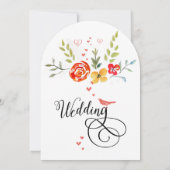 Waterverf Floral Yellow Coral Azure Blue Wedding Kaart (Achterkant)