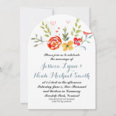 Waterverf Floral Yellow Coral Azure Blue Wedding Kaart (Voorkant)