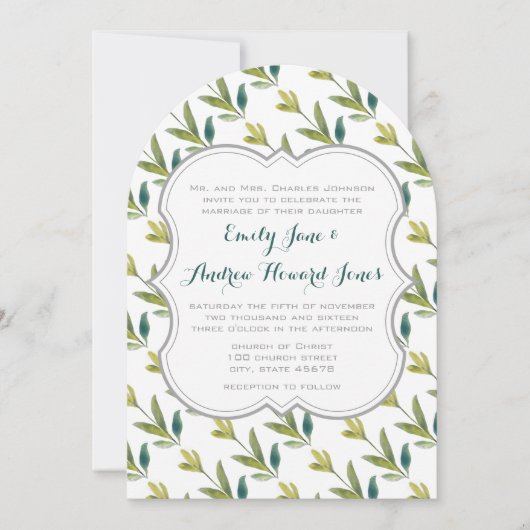 Waterverf Floral Yellow Emerald Greenery Wedding Kaart (Voorkant)