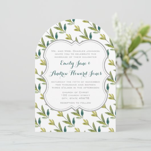 Waterverf Floral Yellow Emerald Greenery Wedding Kaart (Staand voorkant)