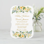 Waterverf Floral Yellow Gold White Wedding Kaart (Staand voorkant)