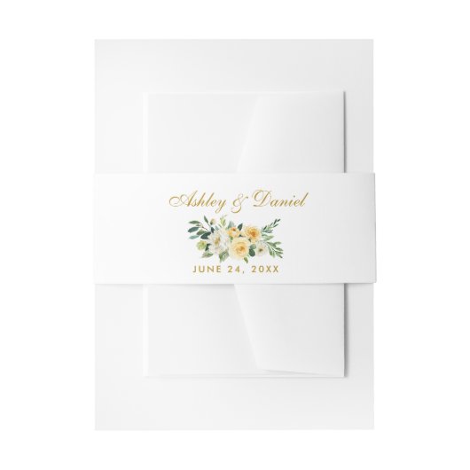 Waterverf Floral Yellow Gold White Wedding Uitnodigingen Wikkel (Voorkant Voorbeeld)
