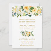 Waterverf Floral Yellow Greenery Gold Wedding Kaart (Voorkant)