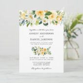 Waterverf Floral Yellow Greenery Wedding Kaart (Staand voorkant)