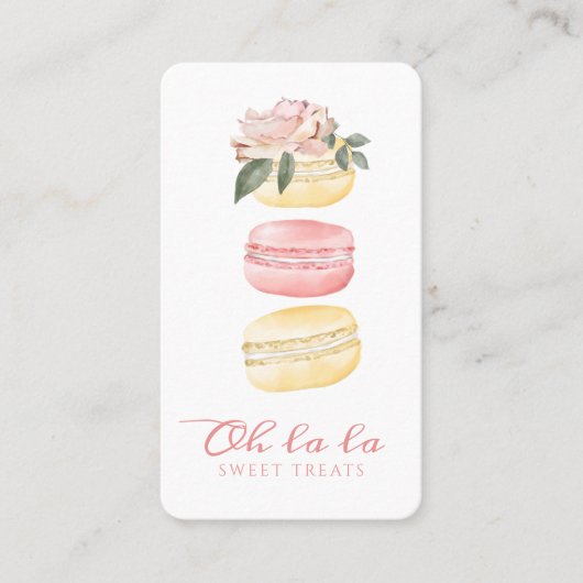 Waterverf Floral Yellow Macaron Bakery & Sweets Visitekaartje (Voorkant)