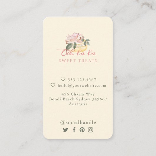 Waterverf Floral Yellow Macaron Bakery & Sweets Visitekaartje (Achterkant)