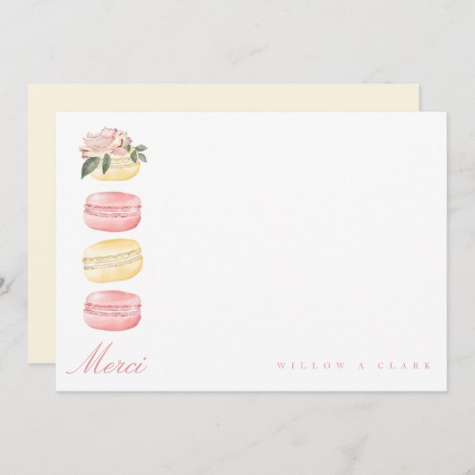 Waterverf Floral Yellow Macaron Merci/Hartelijk da Notitiekaartje (Voorkant / Achterkant)