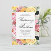 Waterverf Floral Yellow Wedding Kaart (Staand voorkant)