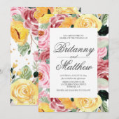 Waterverf Floral Yellow Wedding Kaart (Voorkant / Achterkant)