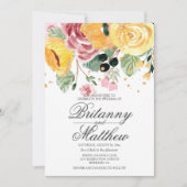 Waterverf Floral Yellow Wedding Kaart (Voorkant)