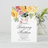 Waterverf Floral Yellow Wedding Kaart (Staand voorkant)