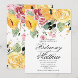 Waterverf Floral Yellow Wedding Kaart