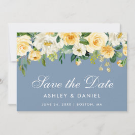 Waterverf Floral Yellow White Dusty Blue Save The Date