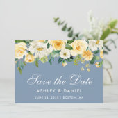 Waterverf Floral Yellow White Dusty Blue Save The Date (Staand voorkant)