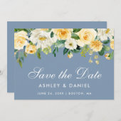 Waterverf Floral Yellow White Dusty Blue Save The Date (Voorkant / Achterkant)