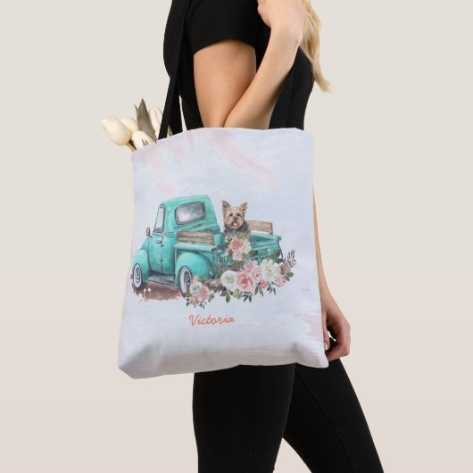  Waterverf Floral & Yorkshire Terrier Dog Tote Bag (Dichtbij)