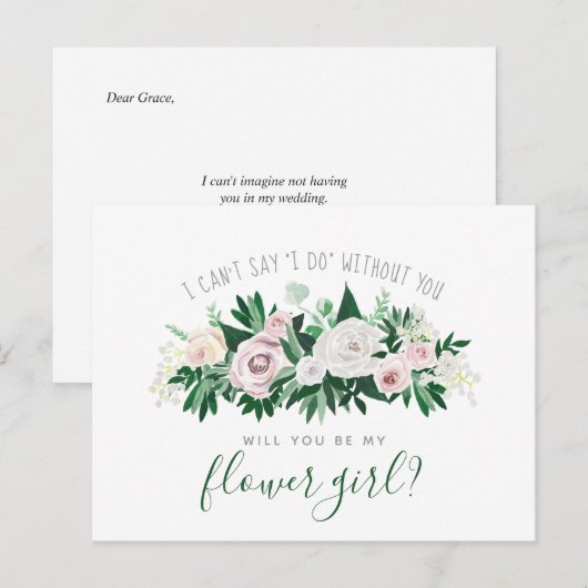 Waterverf Floral zal je mijn Bloemenmeisje zijn Uitnodiging Briefkaart (Voorkant / Achterkant)