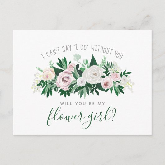 Waterverf Floral zal je mijn Bloemenmeisje zijn Uitnodiging Briefkaart (Voorkant)