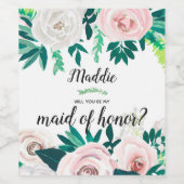 Waterverf Floral zal je mijn eerbetoon zijn Wijn Etiket (Enkel label)