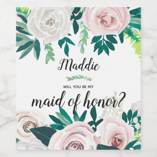 Waterverf Floral zal je mijn eerbetoon zijn Wijn Etiket (Enkel label)