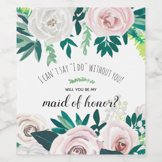 Waterverf Floral zal je mijn eerbetoon zijn Wijn Etiket (Enkel label)