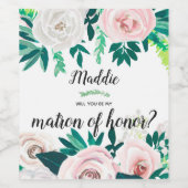Waterverf Floral zal jij mijn tactiek zijn Wijn Etiket (Enkel label)