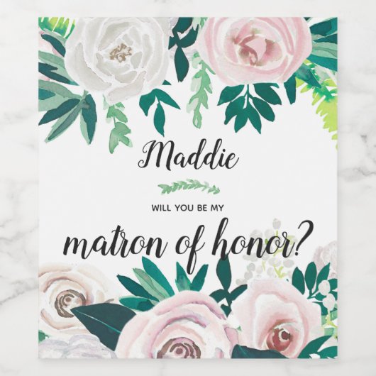 Waterverf Floral zal jij mijn tactiek zijn Wijn Etiket (Enkel label)