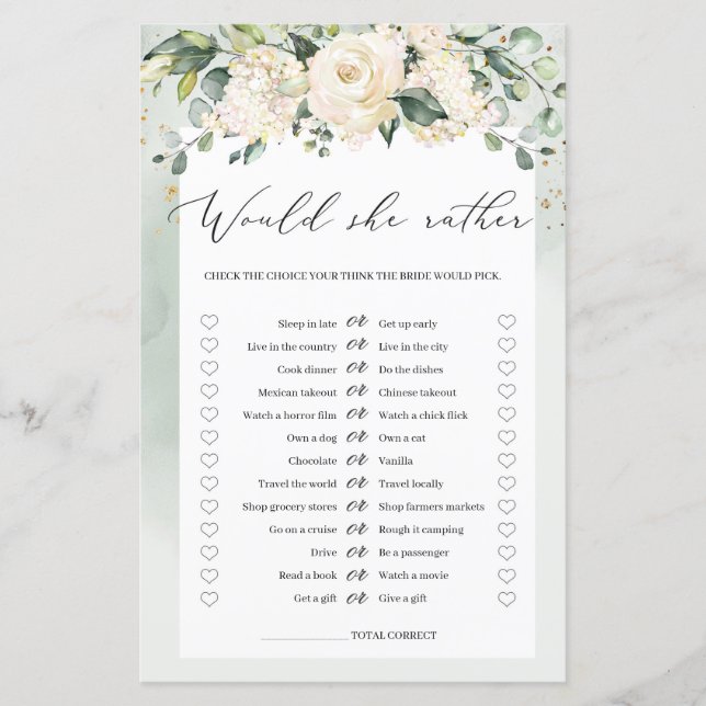 Waterverf Floral zou ze liever Bridal Game hebben (Voorkant)