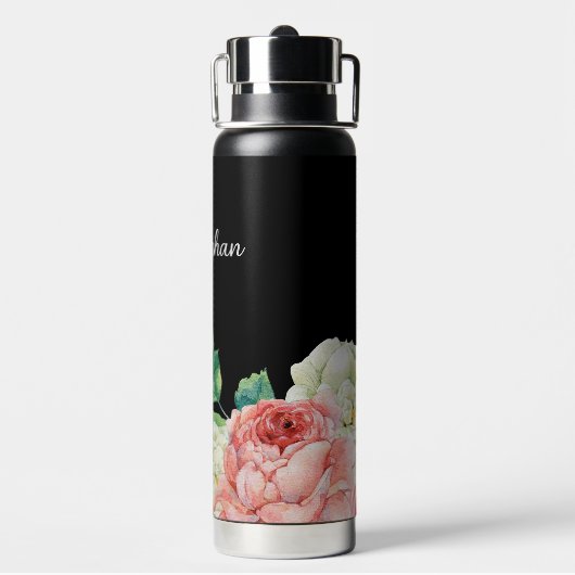 Waterverf Floral Zwart Gepersonaliseerd Bruidsmeis Waterfles (Achterkant)